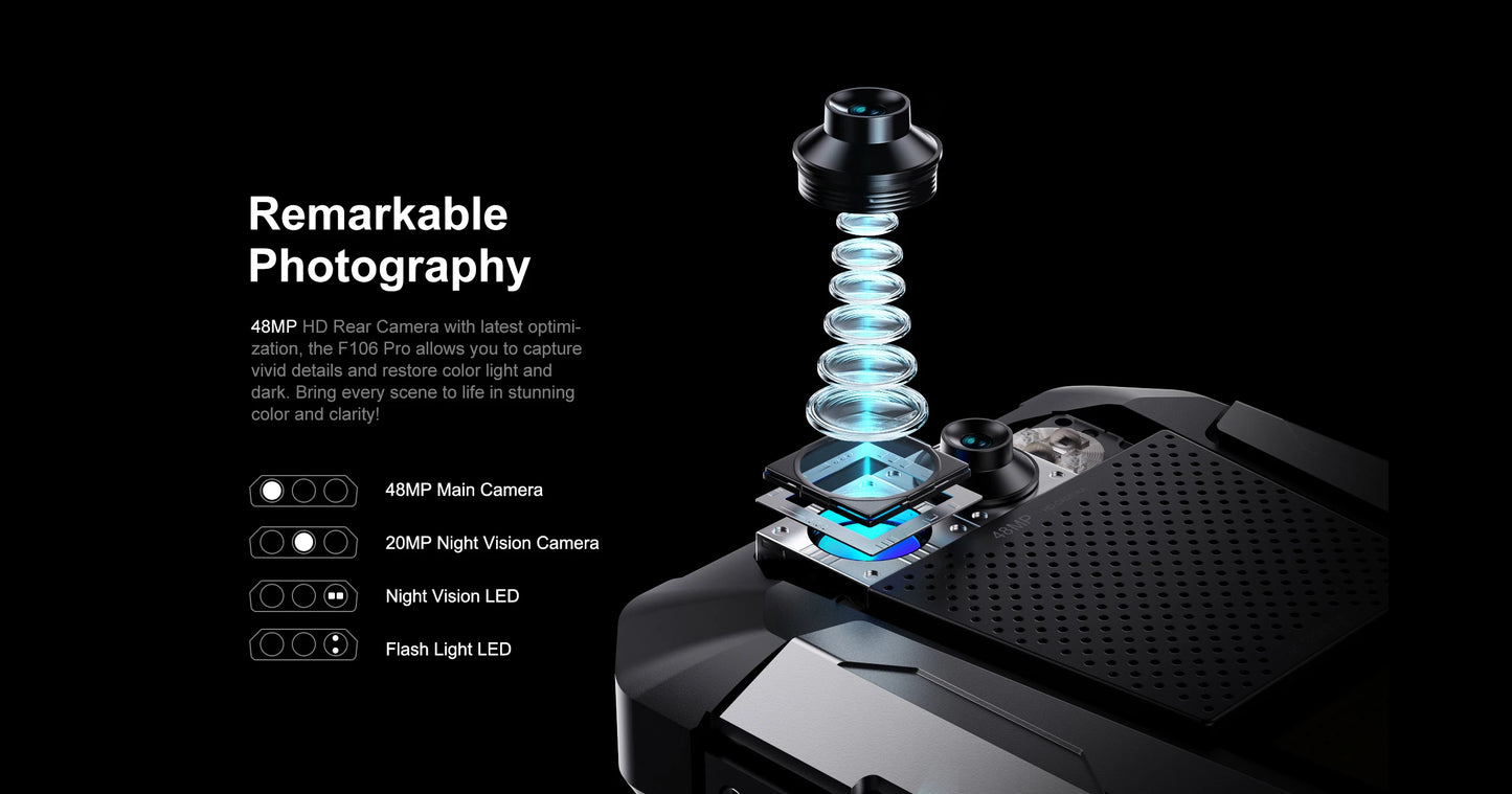 FOSSIBOT F106 PRO MTK G85 4G Android 14 15GB(8+7GB Extended) 256GB ROM Rugged Smartphone 12000mAh Battery 48MP Camera