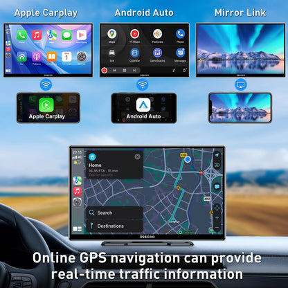 ESSGOO 9 Inch Touch Screen Portable Car Stereo Radio Wireless Apple Carplay Android Auto USB TF Bluetooth Mirror Link