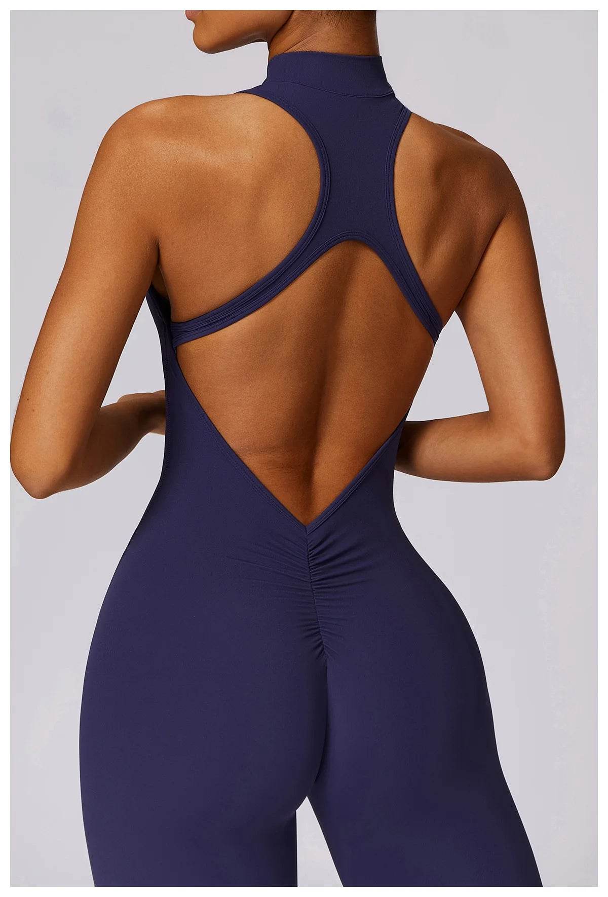 V Back One-piece Suit Women Sports Jumpsuit Zippers Yoga Rompers Backless Sportswear Women Sleeveles Workout Bodysuits Female - Zara-Craft