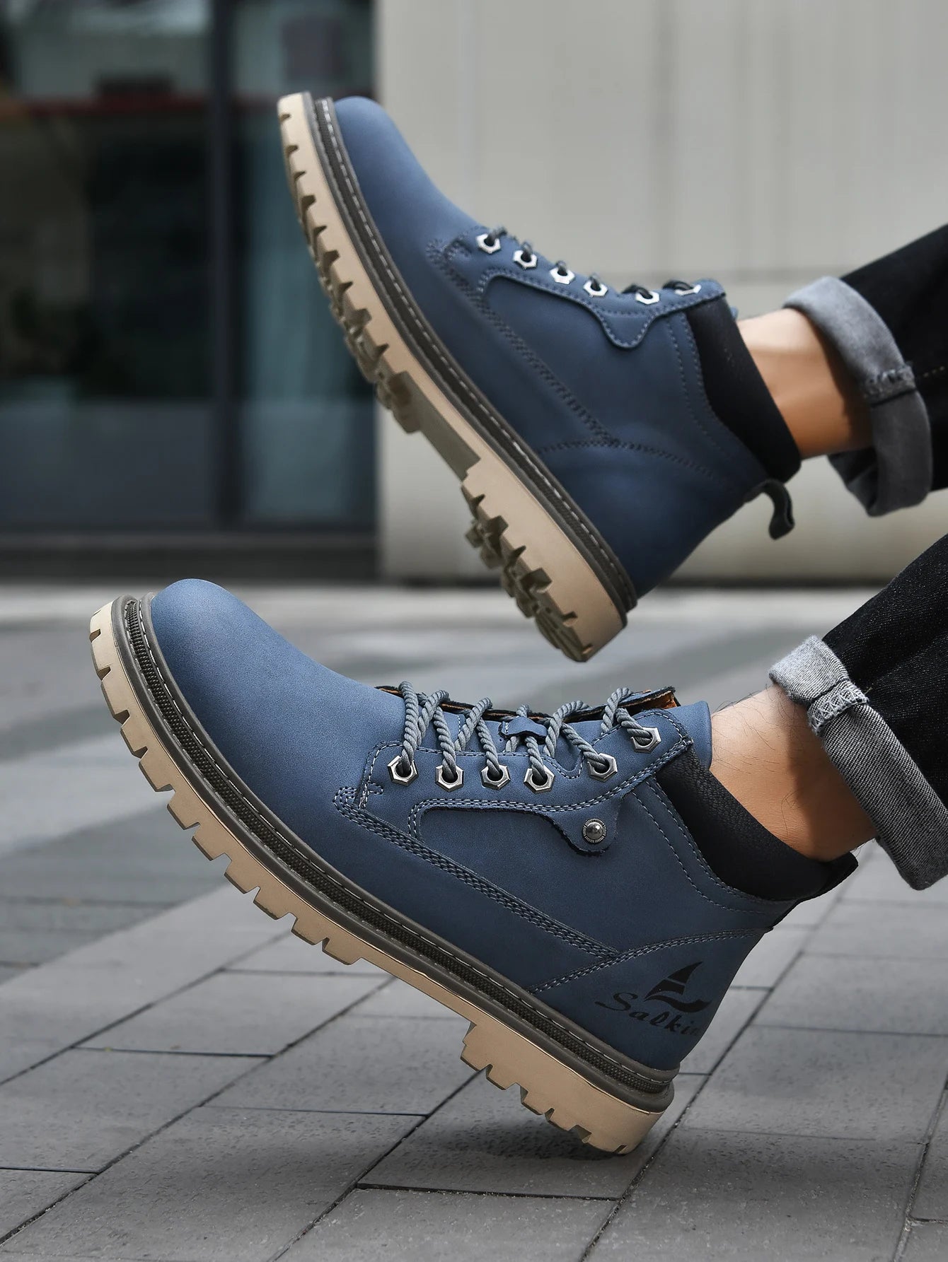 Handmade Men's Ankle Boots Genuine Leather Winter Leather Shoes Outdoor High Top Hiking Boots Sneakers