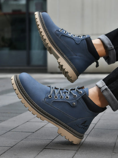 Handmade Men's Ankle Boots Genuine Leather Winter Leather Shoes Outdoor High Top Hiking Boots Sneakers