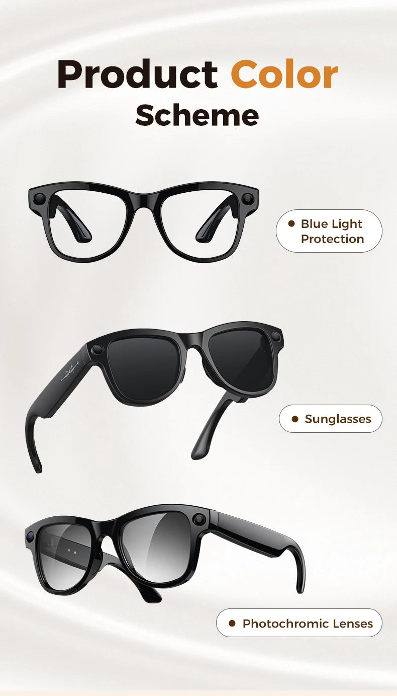 GUHUAVMI AI Smart Glasses 1080P Camera Video Recorder Open Ear Bluetooth Audio Voice Control Wi-Fi Sync Sports