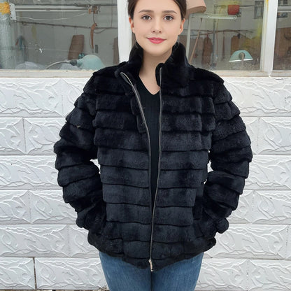 Fancy Rani Natural Rex Rabbit Fur Coat Women Winter Jacket