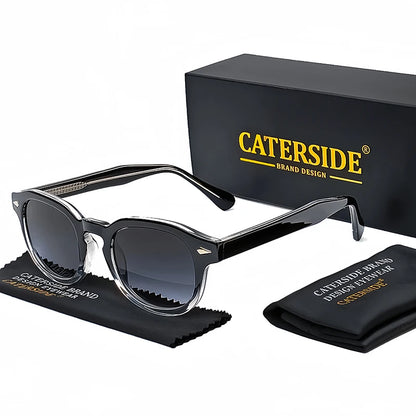 CATERSIDE Retro Round Men Sunglasses Punk Propionic Acid Pin Temple Luxury Sun Glasses Eyewear UV400