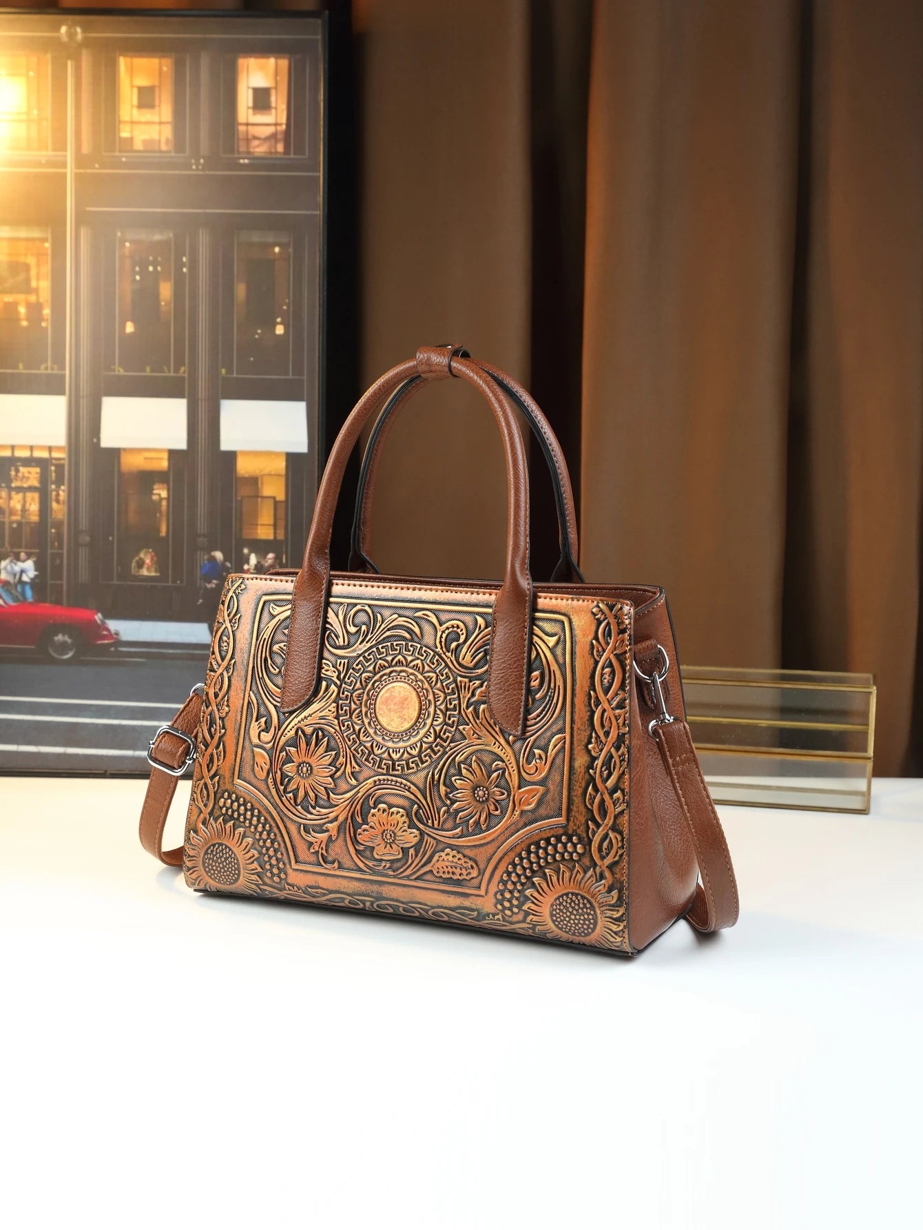 New Retro Fashion Handbag Women's Shoulder Crossbody Bag with Embossed Worn Finish