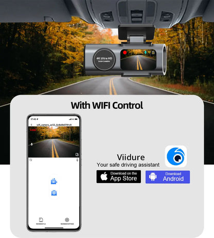 E-ACE Dash Cam 4K GPS WIFI APP 24H Night Vision Mini Optional Rear Lens Dashcam Car DVR For Car