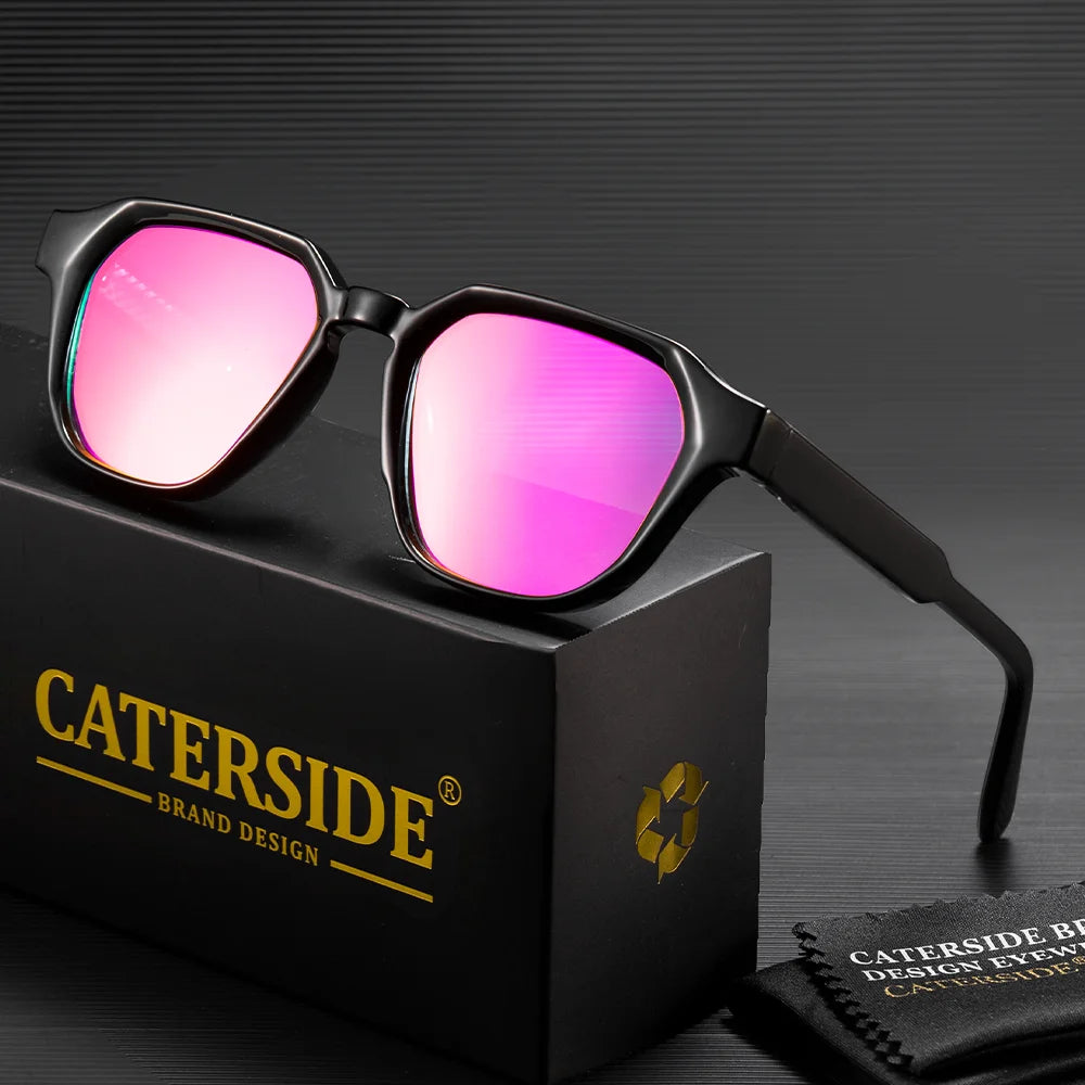 CATERSIDE Men Women Fashion square Frame Sunglasses Daily Wear UV400 Protection Eyewear PC Frame Propionate Pin Legs