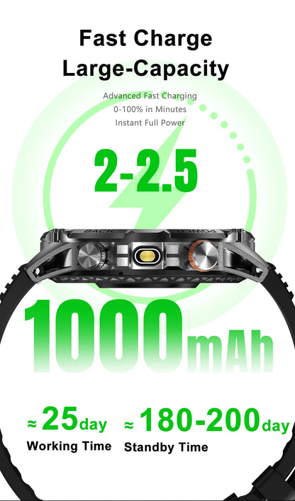 LIGE New Military T-Rex 3 Ultra Smart Watch 1000mAh Battery IP68 Waterproof Compass Flashlight Sports Tracker Smartwatch