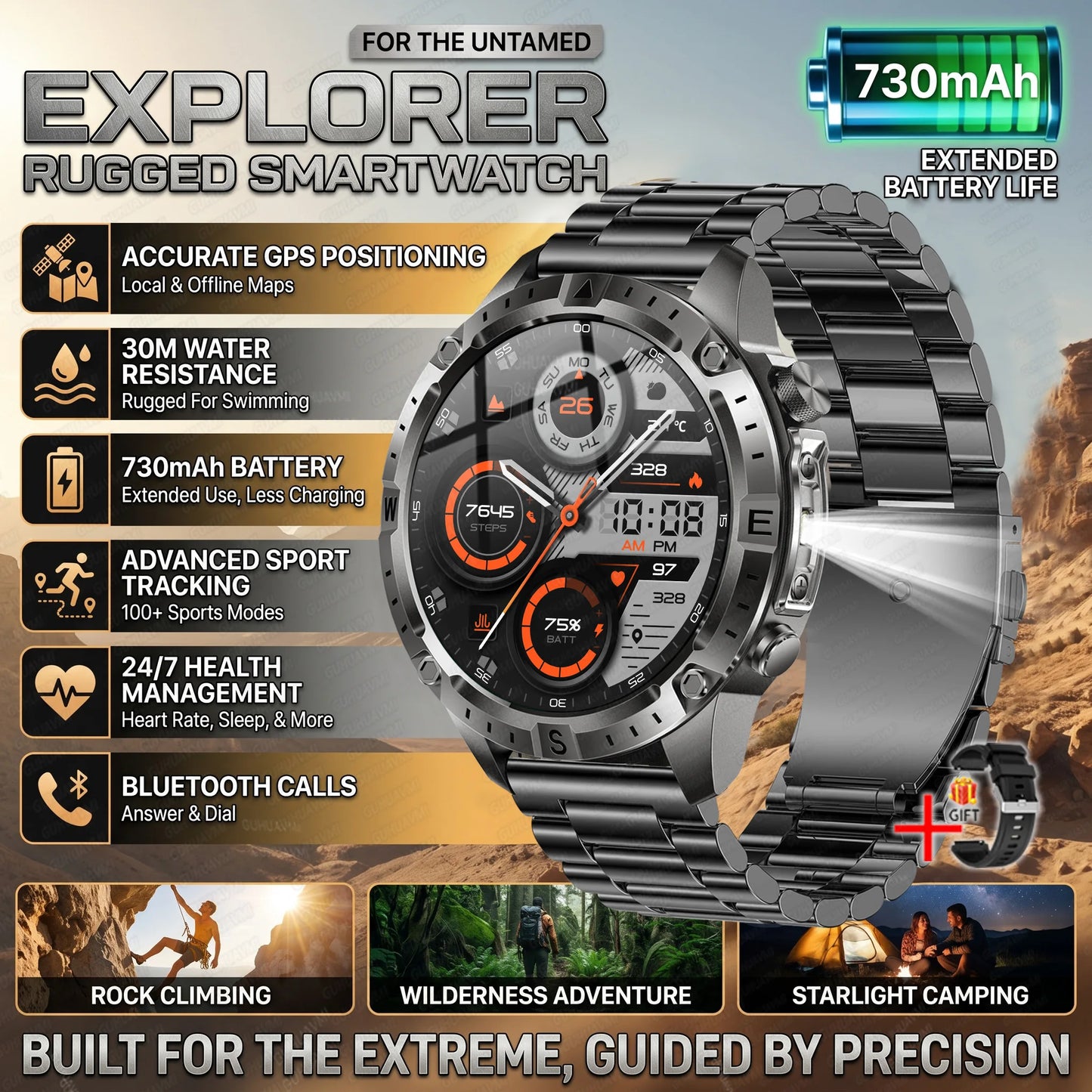 GUHUAVMI GPS Outdoor Smart Watch 1.43 AMOLED Fitness Tracker with Offline Maps Local Music Compass Altimeter Barometer Heart Rate 3ATM BT