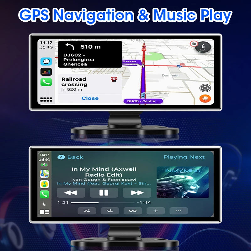 Dash Cam 4K Car DVR Wireless Carplay & Android Auto GPS Navigation Video Recorder 