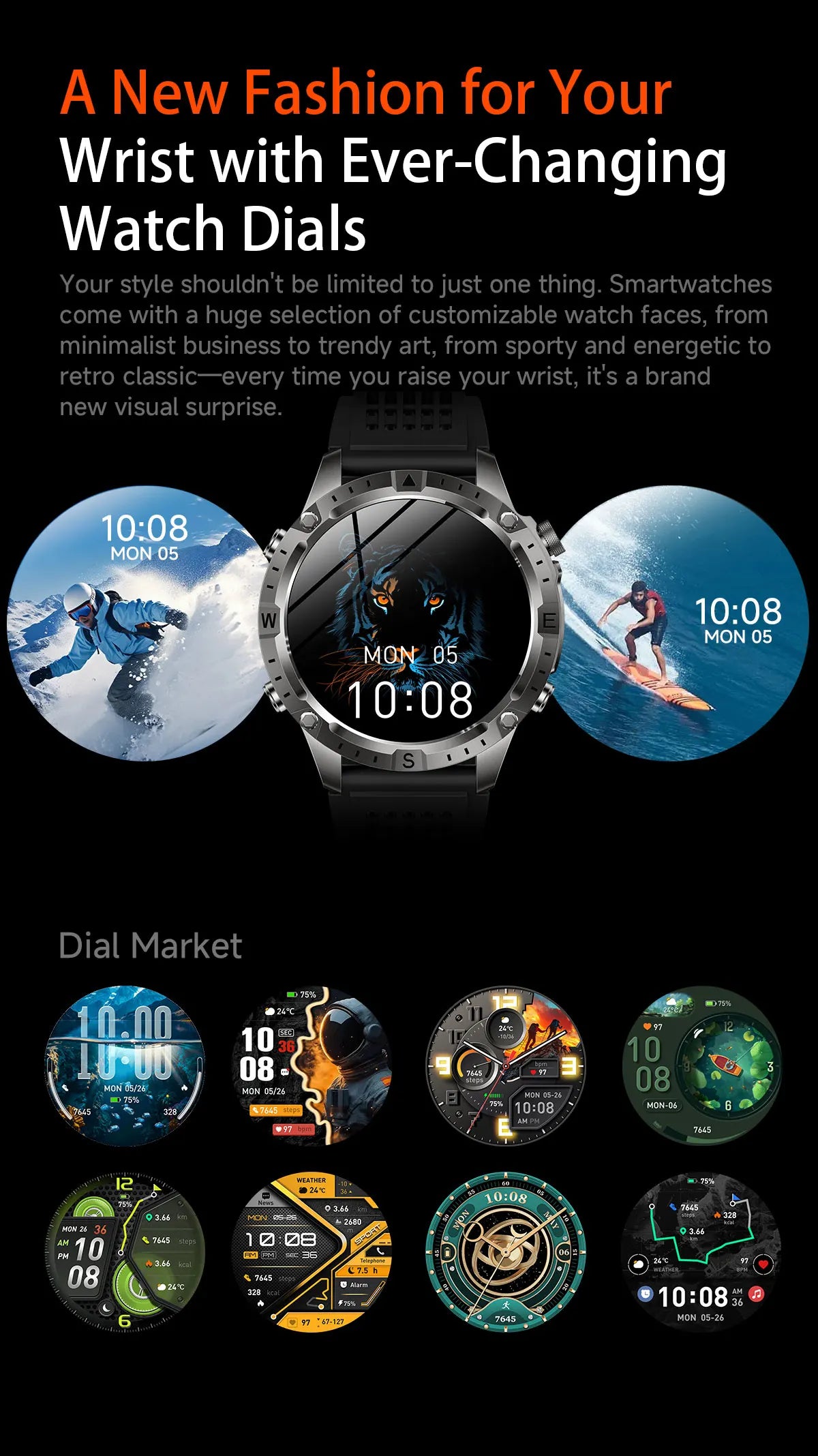 GUHUAVMI GPS Outdoor Smart Watch 1.43 AMOLED Fitness Tracker with Offline Maps Local Music Compass Altimeter Barometer Heart Rate 3ATM BT