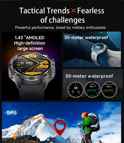 GUHUAVMI GPS Outdoor Smart Watch 1.43 AMOLED Fitness Tracker with Offline Maps Local Music Compass Altimeter Barometer Heart Rate 3ATM BT