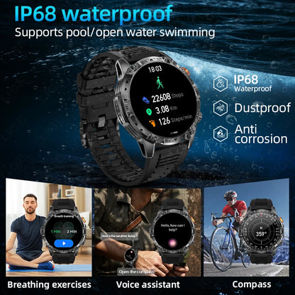 LIGE New Military T-Rex 3 Ultra Smart Watch 1000mAh Battery IP68 Waterproof Compass Flashlight Sports Tracker Smartwatch
