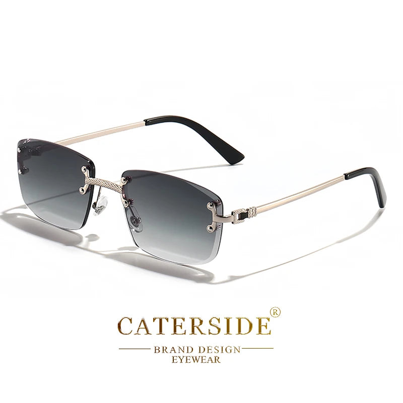 CATERSIDE Punk Rectangle Sunglasses Men Women Luxury Designer Rimless Gradient Lens Metal Sports UV400