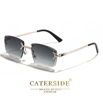 CATERSIDE Punk Rectangle Sunglasses Men Women Luxury Designer Rimless Gradient Lens Metal Sports UV400