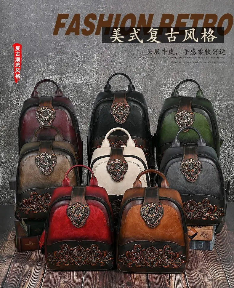 High-Value PU Embossed Fashion Women Backpack Bag Retro