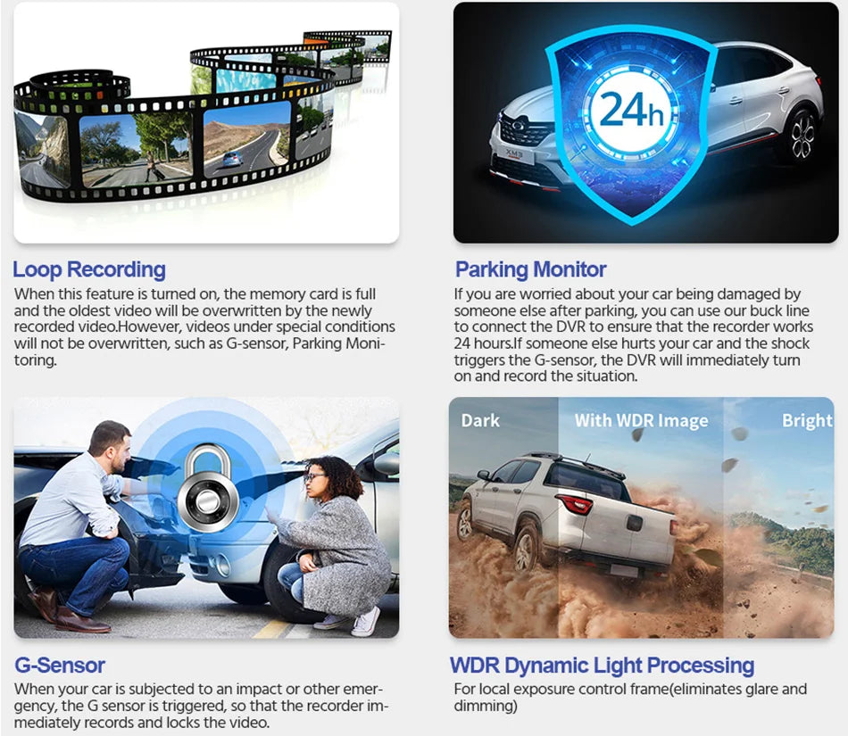 E-ACE Portable Ultra HD 4K Car Front Dash Cam WIFI DVR Optional 1080P Rear camera With 24H Parking Monitor Night Vision