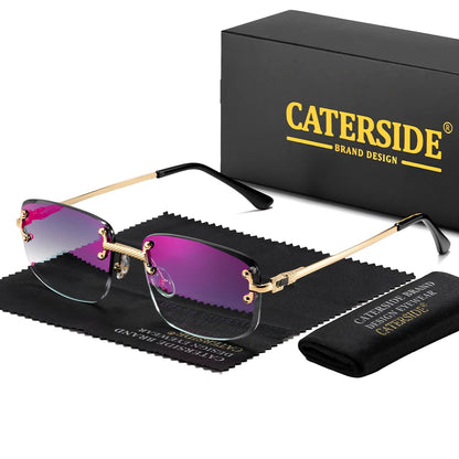 CATERSIDE Punk Rectangle Sunglasses Men Women Luxury Designer Rimless Gradient Lens Metal Sports UV400