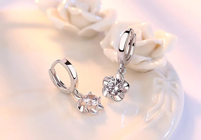 925 Sterling Silver Earrings Jewelry High Quality Retro Simple Pattern Purple White Zircon Earrings