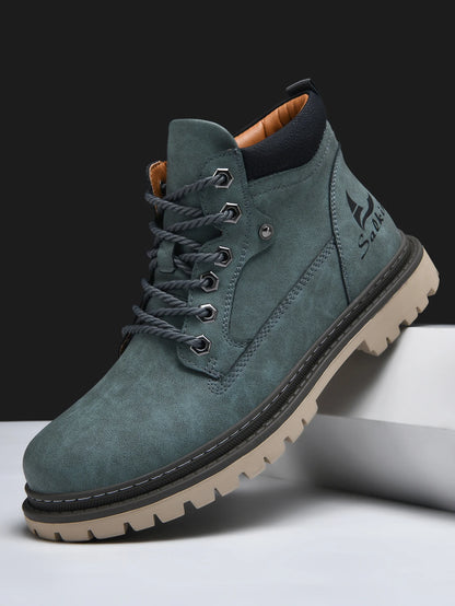 Handmade Men's Ankle Boots Genuine Leather Winter Leather Shoes Outdoor High Top Hiking Boots Sneakers