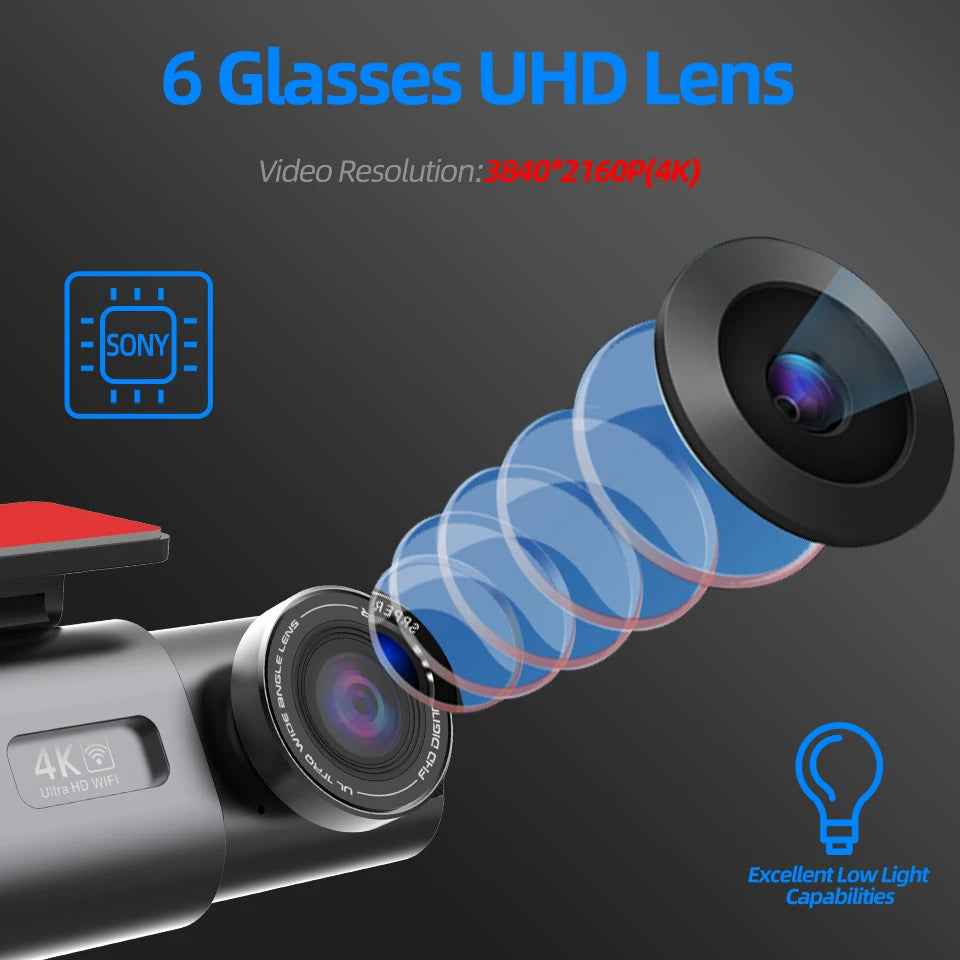 Dash Cam Camera lens with 6 glasses UHD lens technology and Sony logo 