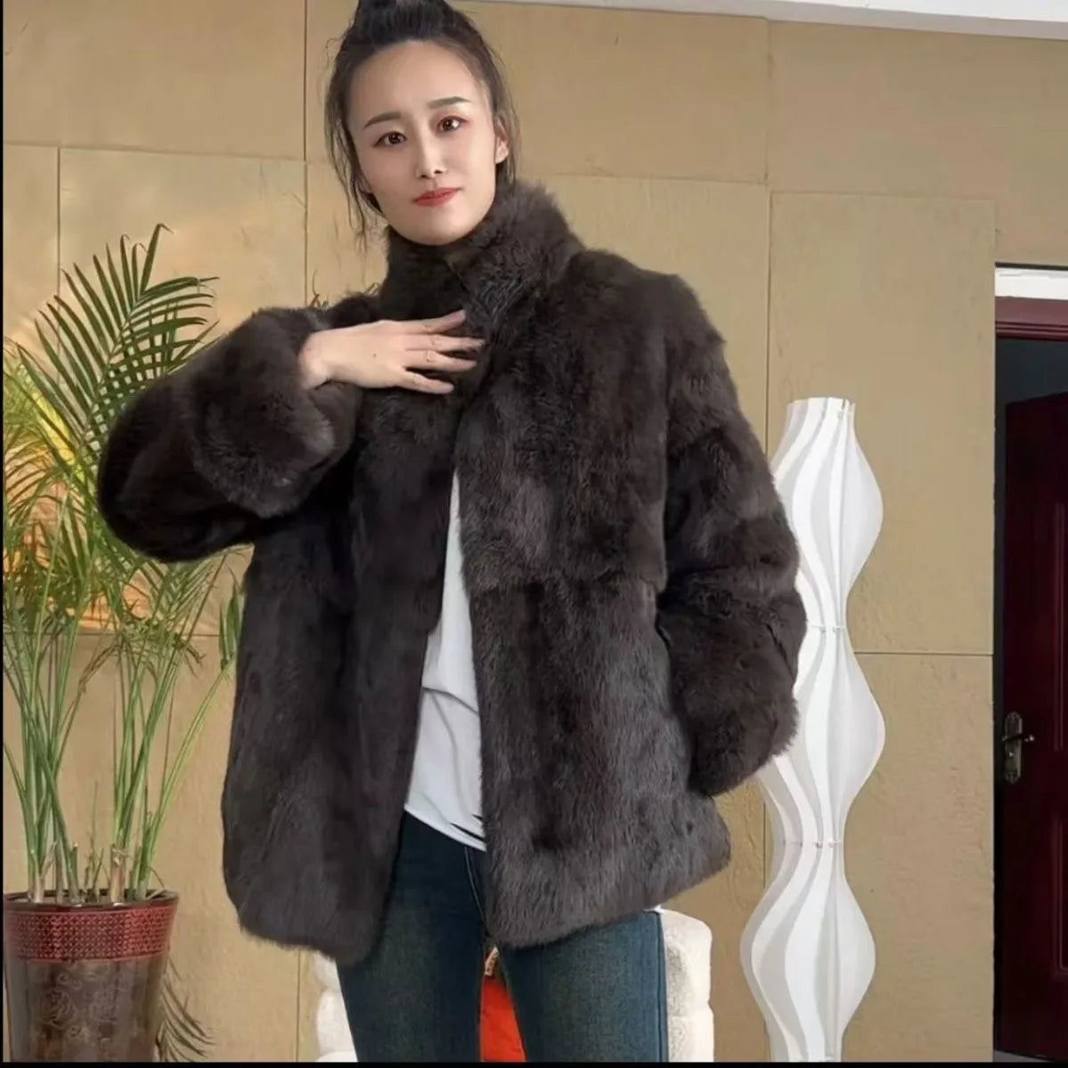 Fancy Rani Natural Fur Coat Women Winter Jacket Real Leather And Fur Bolero