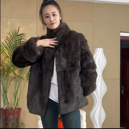 Fancy Rani Natural Fur Coat Women Winter Jacket Real Leather And Fur Bolero