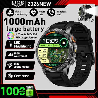 LIGE New Military T-Rex 3 Ultra Smart Watch 1000mAh Battery IP68 Waterproof Compass Flashlight Sports Tracker Smartwatch