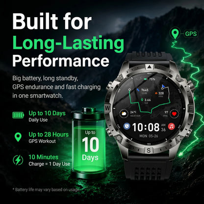 GUHUAVMI GPS Outdoor Smart Watch 1.43 AMOLED Fitness Tracker with Offline Maps Local Music Compass Altimeter Barometer Heart Rate 3ATM BT
