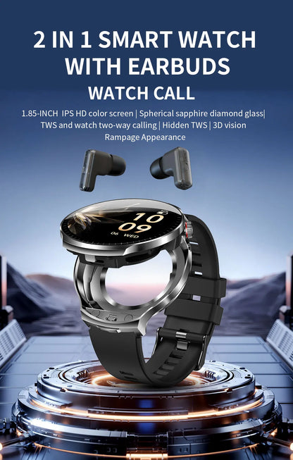 LIGE New TWS 2-In-1 Headset Smart Watch 1.85" Bluetooth Call Men Earphone Smartwatch Heart Rate Health Monitor Music