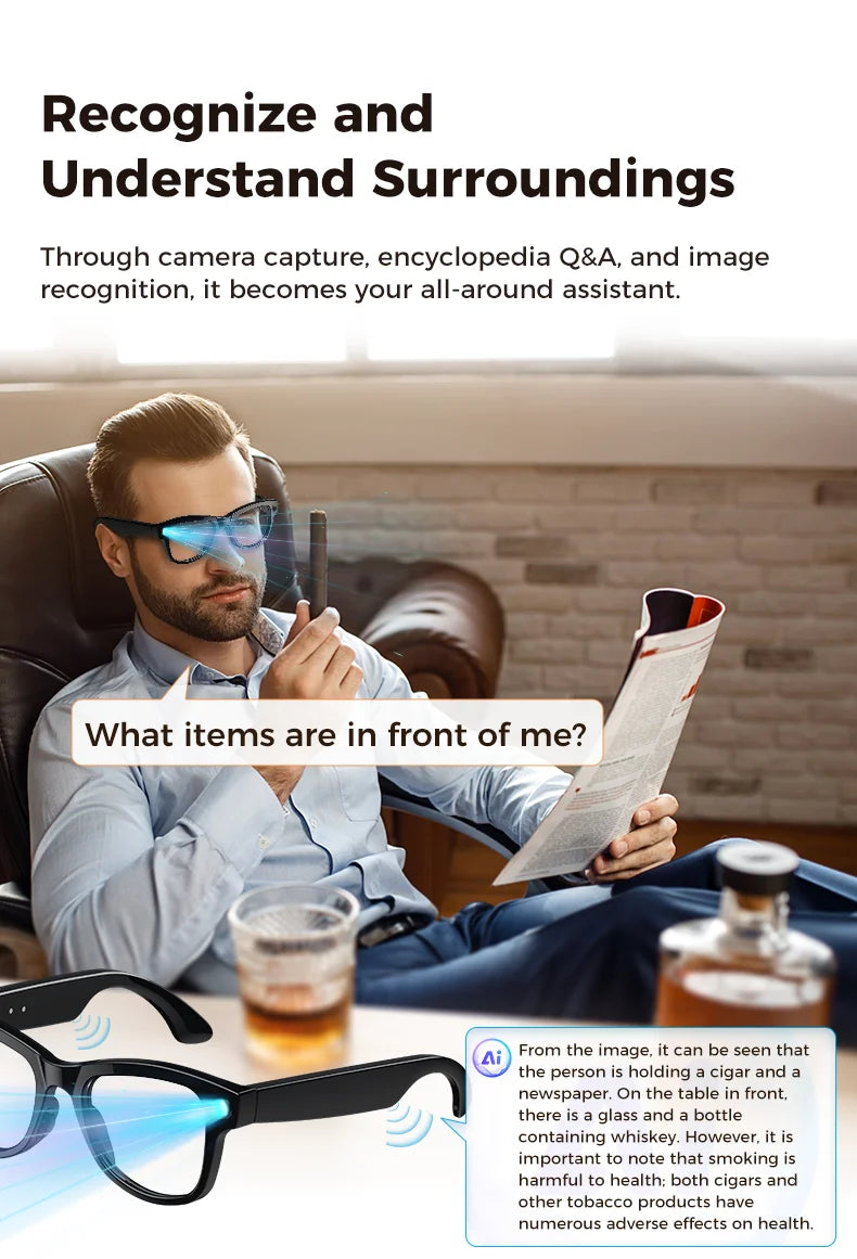 GUHUAVMI AI Smart Glasses 1080P Camera Video Recorder Open Ear Bluetooth Audio Voice Control Wi-Fi Sync Sports