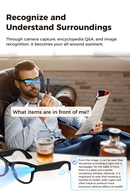 GUHUAVMI AI Smart Glasses 1080P Camera Video Recorder Open Ear Bluetooth Audio Voice Control Wi-Fi Sync Sports