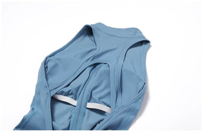 V Back One-piece Suit Women Sports Jumpsuit Zippers Yoga Rompers Backless Sportswear Women Sleeveles Workout Bodysuits Female - Zara-Craft