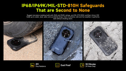 Ulefone Armor X32 4G Rugged Phone Android 14 Waterproof Smartphone 12GB RAM, 128GB ROM NFC Night Mobile Phone Global Version