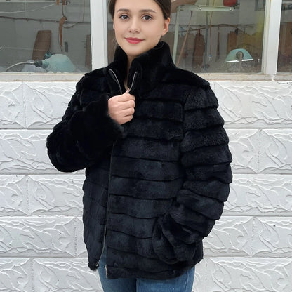 Fancy Rani Natural Rex Rabbit Fur Coat Women Winter Jacket
