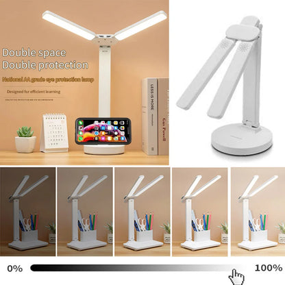 LED Desk Lamp USB Dimmable Touch Foldable Table Lamp with Calendar Temperature Clock Night Light for Study Reading Lamp