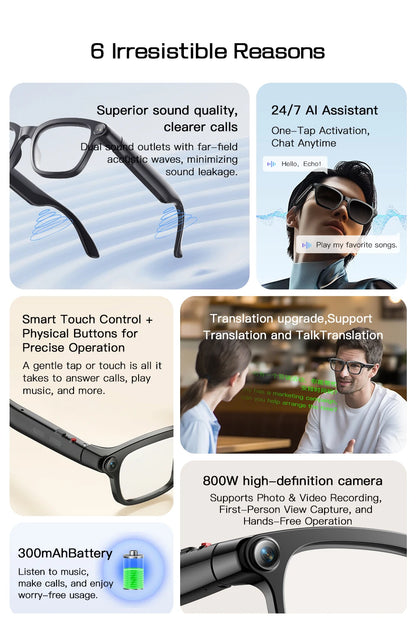 LIGE Smart Glasses HD Photo Video Open AI Record Translation Touch Photochromic Lenses Bluetooth Call Music Multifunction Glasses