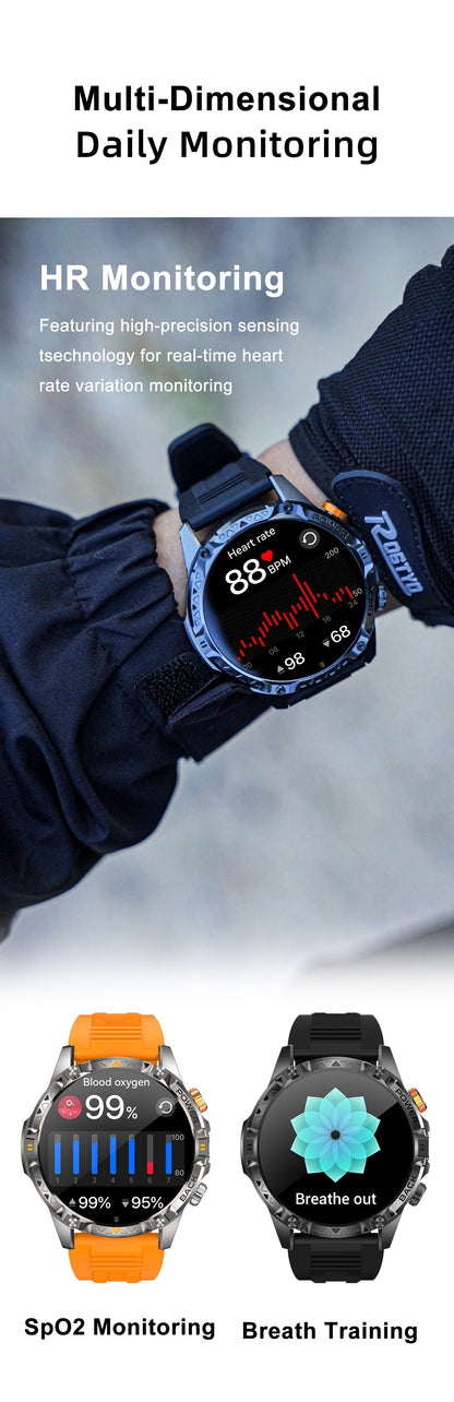 LIGE New Military T-Rex 3 Ultra Smart Watch 1000mAh Battery IP68 Waterproof Compass Flashlight Sports Tracker Smartwatch