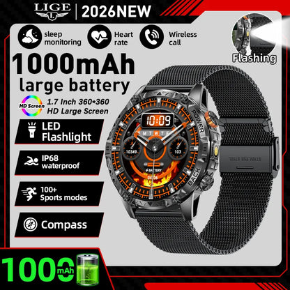 LIGE New Military T-Rex 3 Ultra Smart Watch 1000mAh Battery IP68 Waterproof Compass Flashlight Sports Tracker Smartwatch