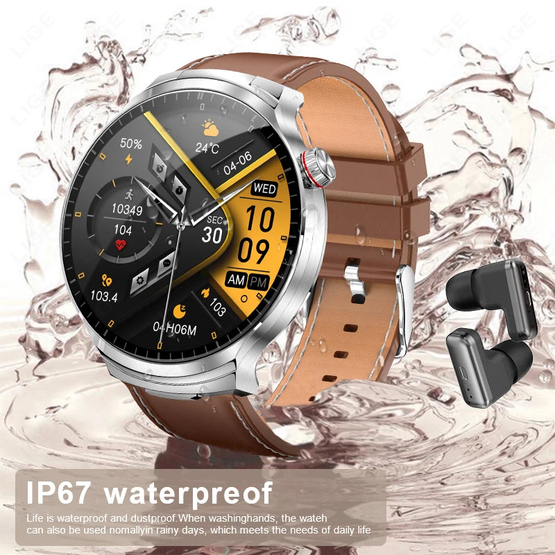 LIGE New TWS 2-In-1 Headset Smart Watch 1.85" Bluetooth Call Men Earphone Smartwatch Heart Rate Health Monitor Music