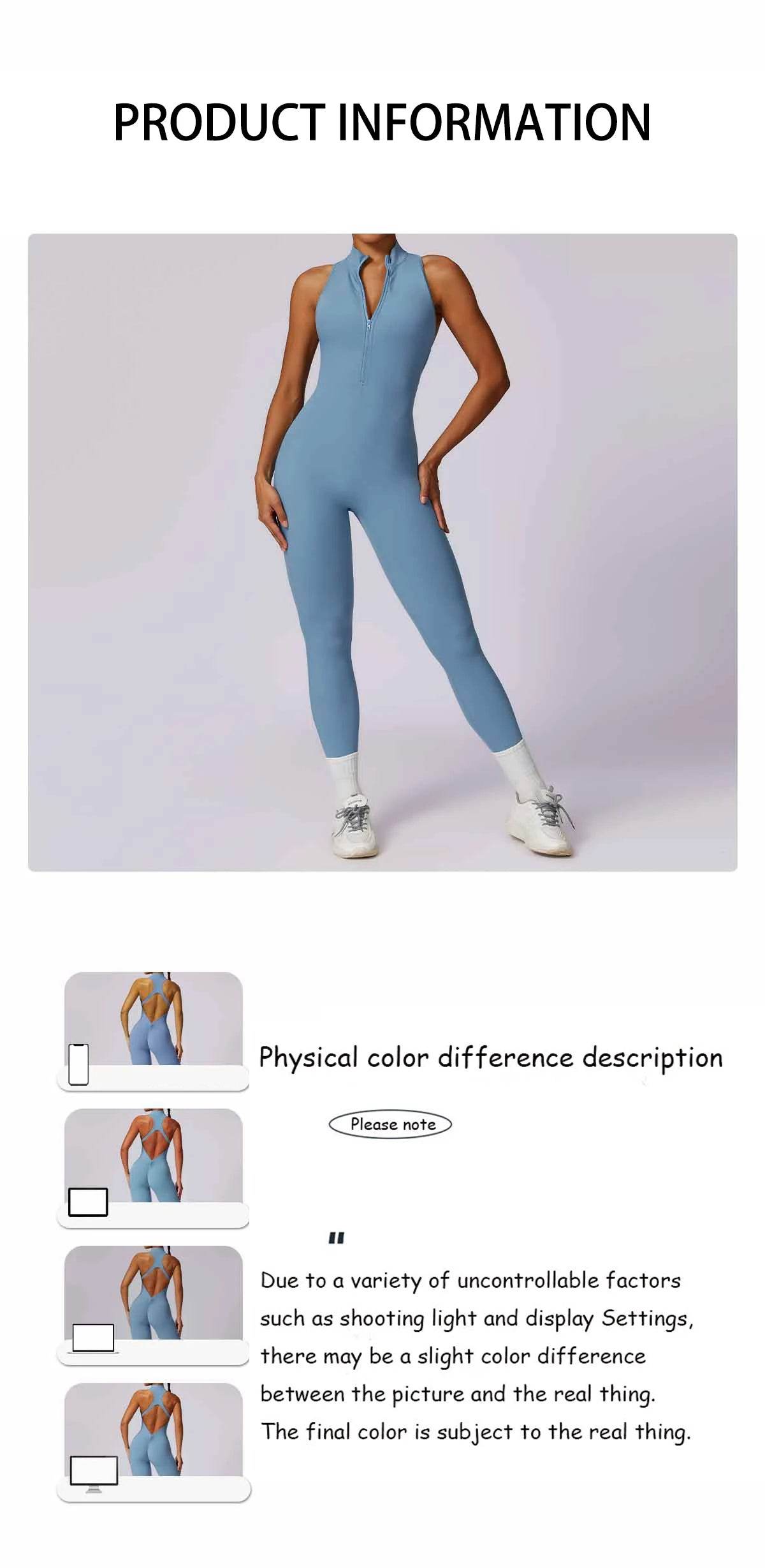 V Back One-piece Suit Women Sports Jumpsuit Zippers Yoga Rompers Backless Sportswear Women Sleeveles Workout Bodysuits Female - Zara-Craft