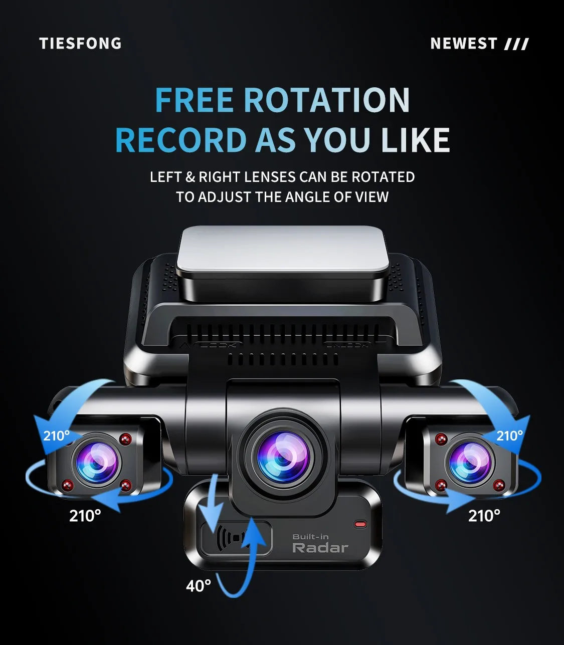 TIESFONG 2K 4-channel dash cam with built-in radar and parking monitor 