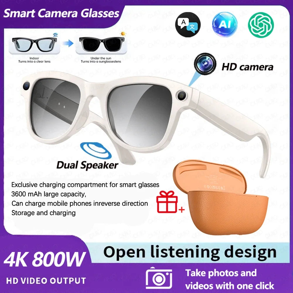 OUIO New Smart Glasses with Camera Video Recording AI Photo Recognition Bluetooth Call Voice Translation Unisex Sunglasses