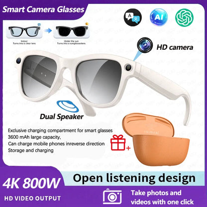 OUIO New Smart Glasses with Camera Video Recording AI Photo Recognition Bluetooth Call Voice Translation Unisex Sunglasses