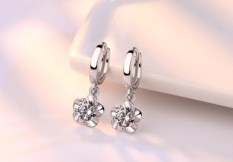 925 Sterling Silver Earrings Jewelry High Quality Retro Simple Pattern Purple White Zircon Earrings