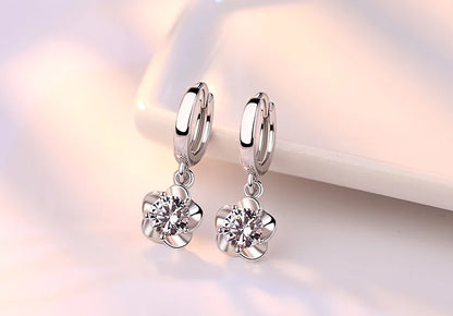 925 Sterling Silver Earrings Jewelry High Quality Retro Simple Pattern Purple White Zircon Earrings