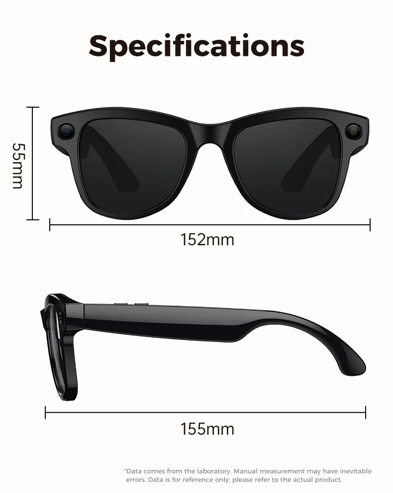 GUHUAVMI AI Smart Glasses 1080P Camera Video Recorder Open Ear Bluetooth Audio Voice Control Wi-Fi Sync Sports