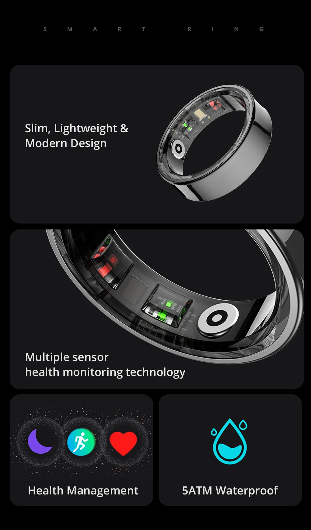 COLMI R09 Smart Ring Men Women with Charging Case, Body Temperature Health and Sleep Monitor For Xiaomi Samsung Phone
