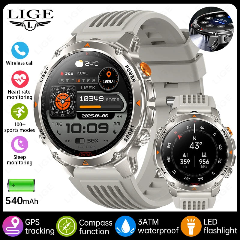LIGE New Professional GPS Track Sports Smartwatch Outdoor RIDE Run Compass Altimeter 3ATM Fitness Bracelets 540mAh Watches
