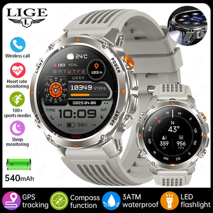LIGE New Professional GPS Track Sports Smartwatch Outdoor RIDE Run Compass Altimeter 3ATM Fitness Bracelets 540mAh Watches
